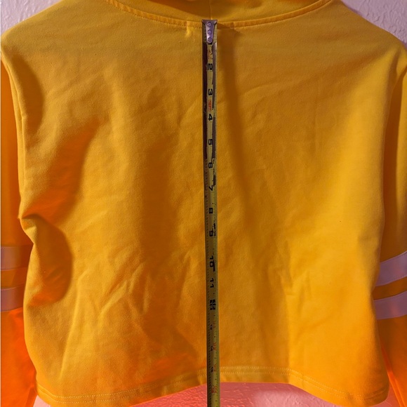 Yellow Cropped Hoodie with White Stripes - Picture 9 of 10